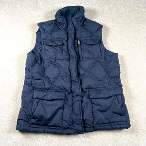Lands End Puffer Vest Quilted Blue Zip Up Snap Pockets Thick Heavy Women M 10-12